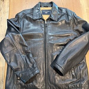 Vintage y2k men’s Dockers classic black Leather Jacket 2XL Tall